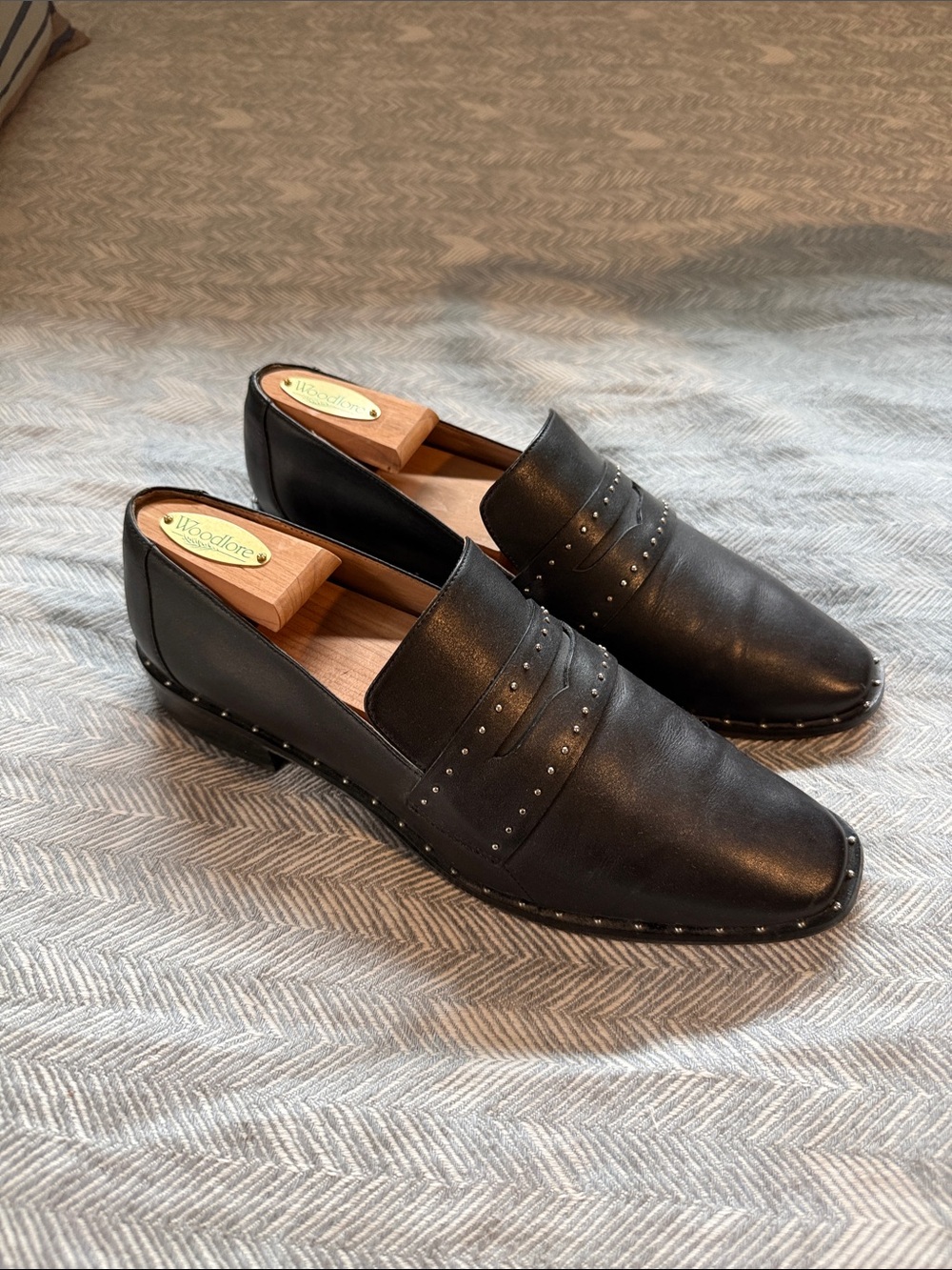Paolo Black Leather Stud-Trim Loafers